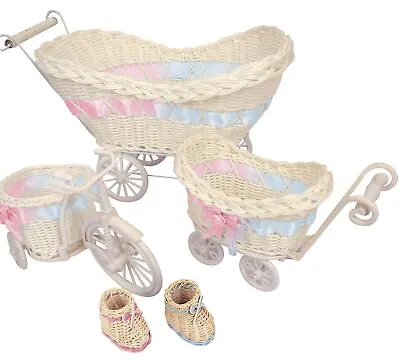 Mini Pram Baby Baskets And Favours! Hamper Shower Stroller Vintage Craft • £6.99