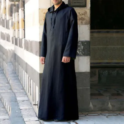 Arab Loose Gown Mens Long Sleeve Muslim Saudi Robe Islamic Thobe Kaftan Hooded • $21.72