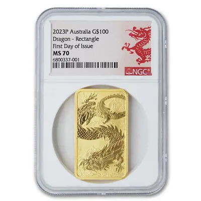 Australia 2023-P $100 Gold Dragon Bar NGC MS70 First Day Of Issue 1oz 24KT Coin • $2623.91