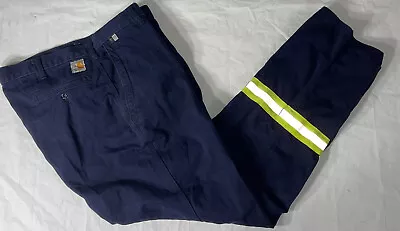 Carhartt FR 63685-20 CAT2 Navy BLUEPants  36X30 With HI-VISIBILITY Stripes JJ107 • $29.95