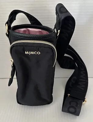 MiMCO Drink Bottle Bag Nylon Black W Pink Gold Hardware Adjustable Logo Strap • $59.99