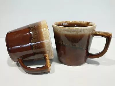 Vintage Crockery Coffee Cup Set Of 2 Brown White A2 • $9.99