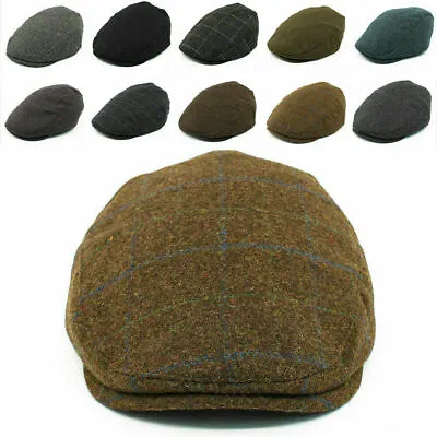£12.99 • Buy FLAT Cap 100% Wool Mens Herringbone Tweet Irish Golf Hat Gatsby Baker Boy New