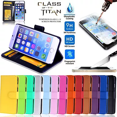 New Wallet Leather Case Cover - IPhone 6 6S Plus + Tempered Glass Screen Guard • $6.99