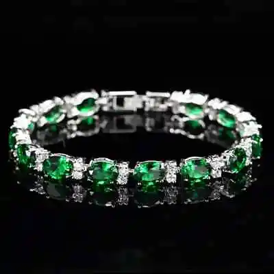 Green Topaz 925 Sterling Silver Bracelet Womens Emerald Jewellery Simulated • £15.99