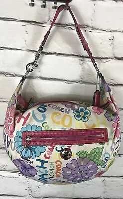 COACH Vintage Hobo White Cotton W/Multi-Colored Finger Painted Daisies • $44.99