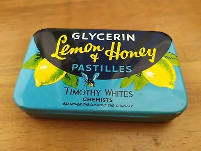 Vintage Tin Box Glycerin Lemon & Honey Pastilles Tin Timothy Whites. • $12