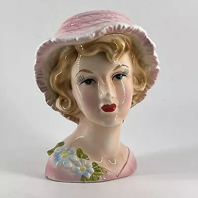 Vintage Lefton Lady Head Vase Planter Pink Hat Hand Painted 7.5 Inches • $67