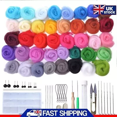 Needle Felting Starter Tool Kit Set Wool Roving 40 Colors Set For DIY Gift • £11.79