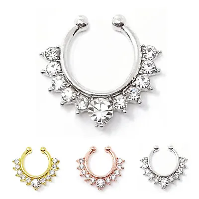 Fake Septum Clicker Nose Ring Non Piercing Hanger Clip On Jewelery Gem • £1.49