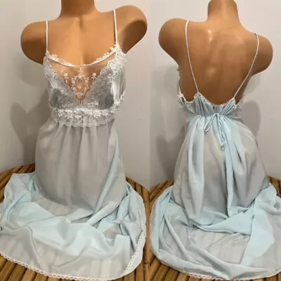 Vtg Slip Dress Lingerie Christian Dior Nightgown Flowy Satin Crepe Embroidery M • $31