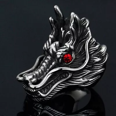 Large Dragon Ring Punk Magical Wolf Beast Simulated Ruby Eyes Gift Mens Size 10 • $12.98