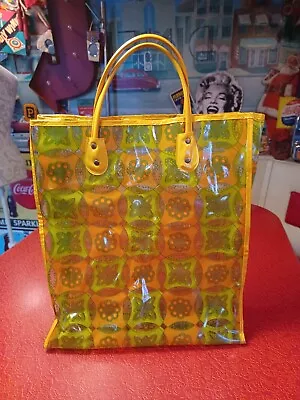 VTG 60s 70s Shopping Clear Vinyl Plastic Mod Boho Hippie Flower Power Tote Bag • $28.95