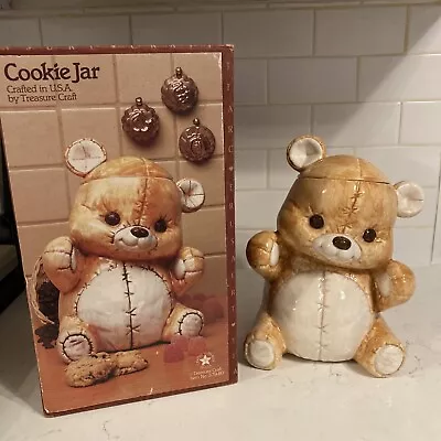 Vintage Treasure Craft Patchwork Teddy Bear Cookie Jar Original Box • $26