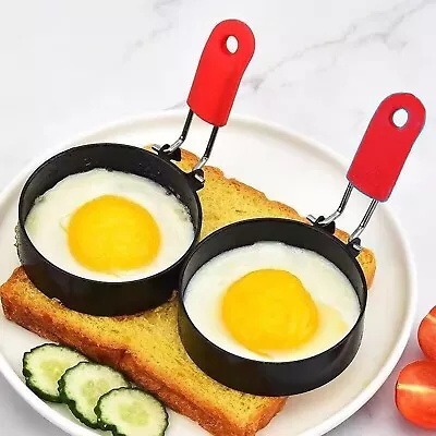 2 Pcs/Set Fried Egg Molds Kitchen Tool Stainless Egg Rings Shaper With Brush • $5.94