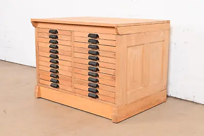 Antique Oak 24-Drawer Flat File Printer's Cabinet Or Collector's Cabinet • $3995