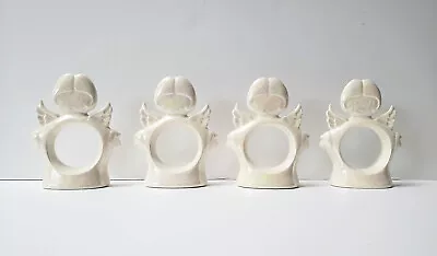 Set Of 4 Angel Cherub Napkin Rings Iridescent Mother Of Pearl White 3.5  Tall • $12.80