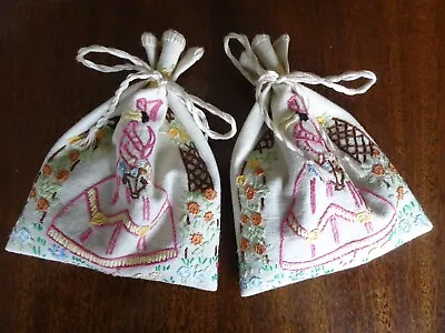 2 Handmade Lavender Bags Sachets Vintage Embroidery Cotton Fabric • £9