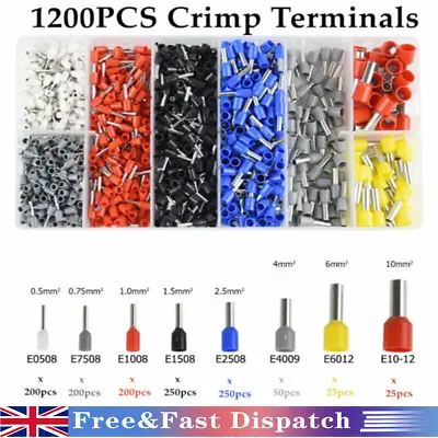 1200Pcs Cable Cord Pin End Bootlace Ferrule Terminal Set Wire Crimp Connectors • £7.79