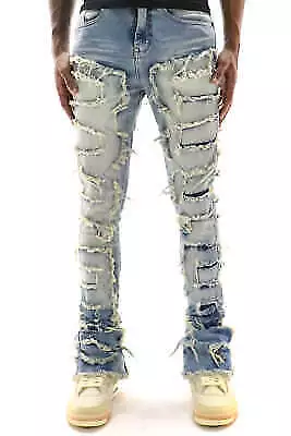 New Focus Super Stacked Denim Jeans Color Vintage Slim Tapered Size 34 • $70.59