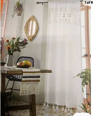 1pc 50 X95  Sheer Banded Geo Macrame Window Curtain Panel White - Opalhouse • $15