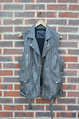 **AWESOME* AllSaints Mens Sleeveless VICIOUS Leather Jacket LARGE / MEDIUM 2 • $258.95