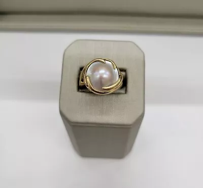 Grey Mabe Pearl Ring With 14kt Yellow Gold Size 6 • $450