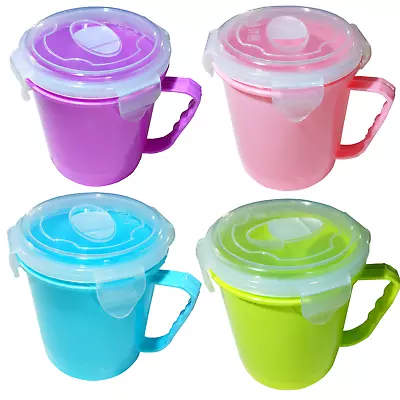 £11.99 • Buy 4 Pack Camping Soup Caravan Snack Mugs Pot Containers Lunch Box Lid 600ml Pasta 