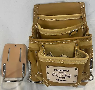 10 Pocket Oil Tan Leather Tool Pouch & Free Hammer Holder | Framer | Carpenter • $38.99