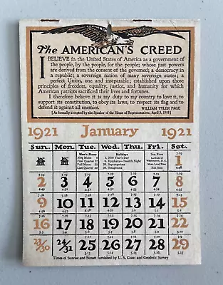 1921 Vintage Wall Tear-A-Page Calendar Patriotic Quotes Government Statistics • $9.99