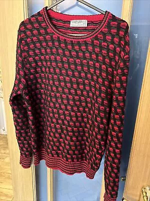 JAEGER Wool Mix Jumper - Size 34  - Raspberry Red Patterned  Vintage • £9.99