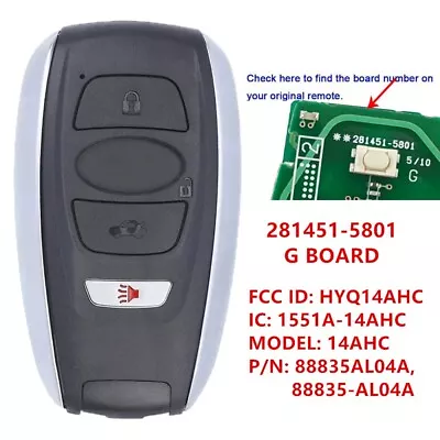 Replacement For 2015-17 SUBARU LEGACY OUTBACK REMOTE KEY FOB SMART PROX HYQ14AHC • $43.41