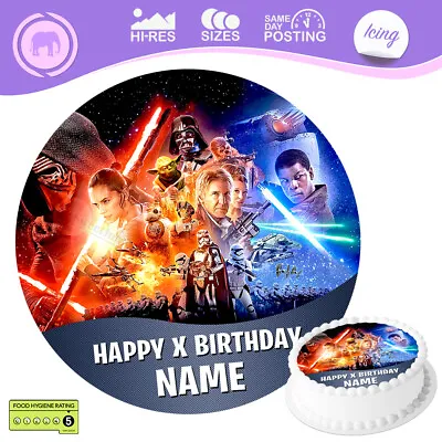 Star Wars Cake Topper Personalised Birthday Decoration Circle Round Edible Icing • £14.47