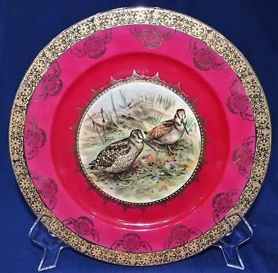 ST Bavaria Germany WOODCOCK Bird Cabinet Plate Rose Red Gold Encrusted Antique • £23.74