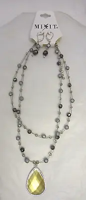 Mixit Necklace & Earrings Pierced Set Crystal & Beaded 2 Strand Chain Unopened • $10