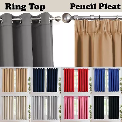 Thermal Insulated Blackout Curtains Ready Made Ring Top Or Pencil Pleat Panels • £17.99