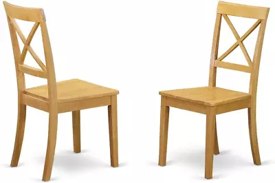 Kitchen Dining Cross Back Wooden Seat Chairs Set Of 2 BOC-OAK-W • $187.99