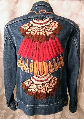 Vtg Lee Riders PATD 153438 Custom Western Native Denim Trucker Jacket Sz M USA • $66.99