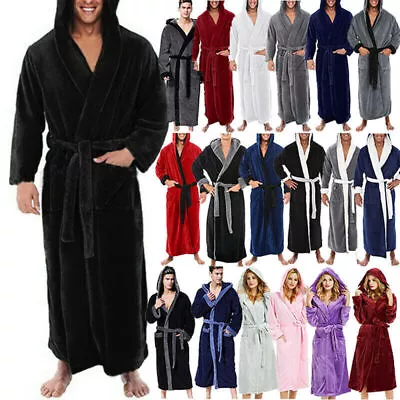 $35.43 • Buy Men Fluffy Fleece Hooded Long Bath Robe Bathrobe Dressing Gown Sleepwear Unisex