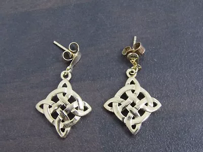 Vintage 9ct Gold Celtic Knot Dangle Drop Earrings Hallmarked 375 2.56g Weight • £21