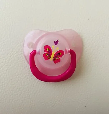 Magnetic Dummy / Soother For Reborn Doll ~ PINK BUTTERFLY With Purple Love Heart • £5.49