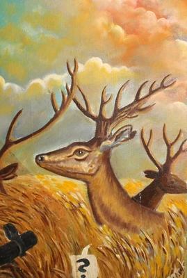 £164.04 • Buy Hunting Scene Deers Portrait Oil Painting Signed