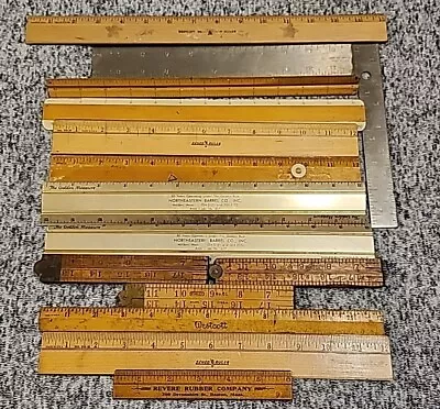 Lot Of 14 Vintage Rulers Wood Metal Folding Stanley Westcott Lufkin Etc As Found • $24.99