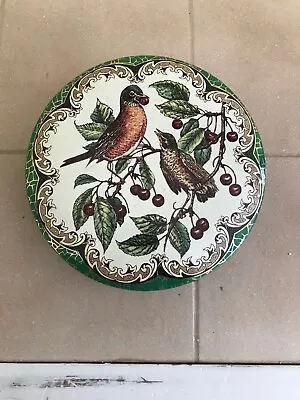 Vintage Daher Robins & Cherries Round Tin Lidded Container  Made In England • $8