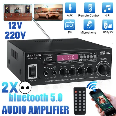 2000W Digital 2Mic 2CH Bluetooth Stereo HIFI USB Car/ Home Audio Power  / • £38.58