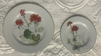 Block Spal Geranium Mary Lou Goertzen 8” Salad Plate And 6” Bread And Butter • $22
