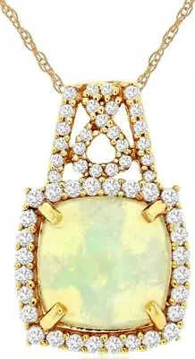 1.63ct Diamond & Aaa Opal 14k Yellow Gold Cushion Halo Infinity Floating Pendant • $1807.60