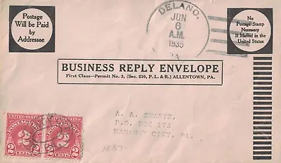 1935 Mahanoy City Pennsylvania Cancel On P-Due Stamps On Cover Fr Delano PA ~ • $0.99