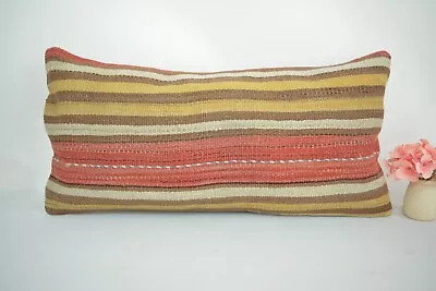 Turkish Handmade Lumbar Pillow Cover 12x24in Antique Multicolor Kilim Pillow • $38.50