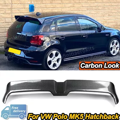 For 2011-2018 VW Polo MK5 Hatchback Carbon Fiber Look Roof Spoiler Tail Wing • $69.98